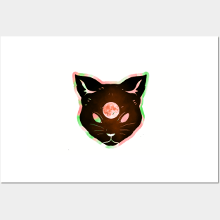 Blood moon third eye prismatic iridescent psychic cat Posters and Art